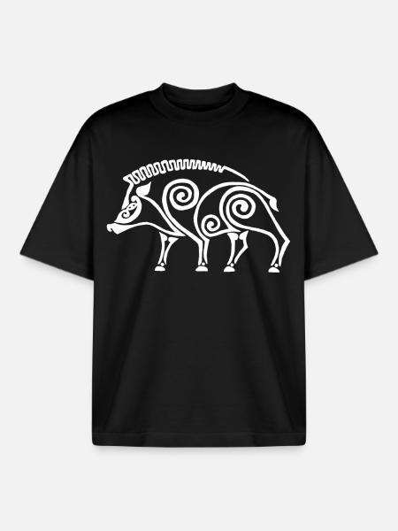 white celtic boar - Boxy Heavyweight Unisex Organic T-Shirt by Stanley/Stella - black