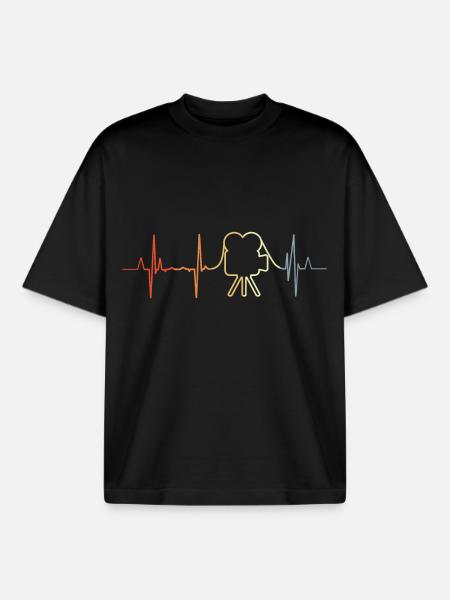 Video Camera Heartbeat - Boxy Heavyweight Unisex Organic T-Shirt by Stanley/Stella - black