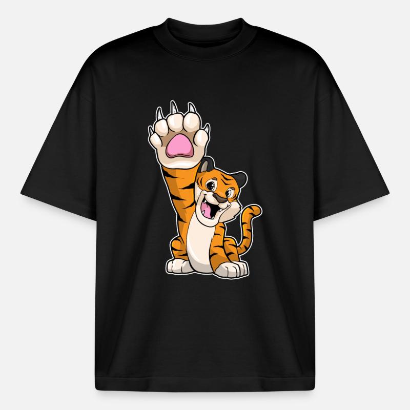 Tiger lustig High five - Boxy Heavyweight Unisex Organic T-Shirt von Stanley/Stella - Schwarz