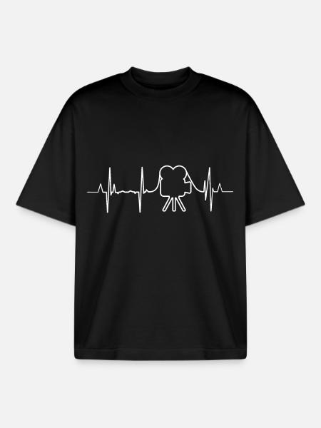 Cameraman heartbeat - Boxy Heavyweight Unisex Organic T-Shirt by Stanley/Stella - black