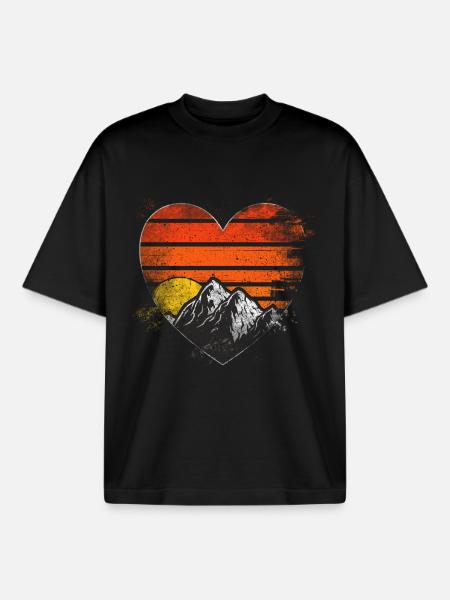 Mountains Heart - Boxy Heavyweight Unisex Organic T-Shirt by Stanley/Stella - black