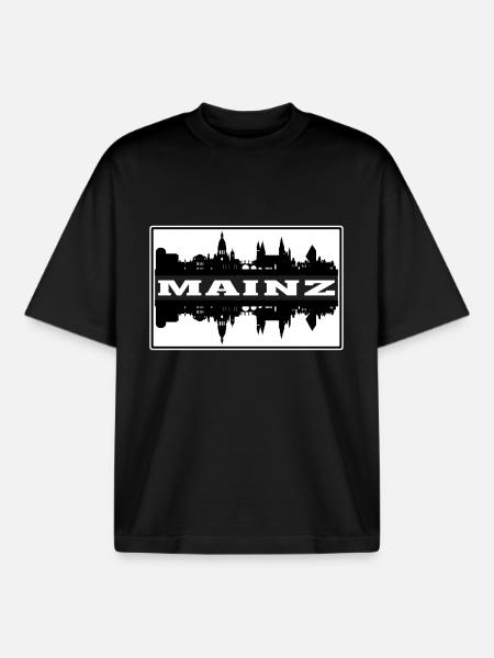 Mainz Germany Travel Souvenir Skyline Silhouette - Boxy Heavyweight Unisex Organic T-Shirt by Stanley/Stella - black