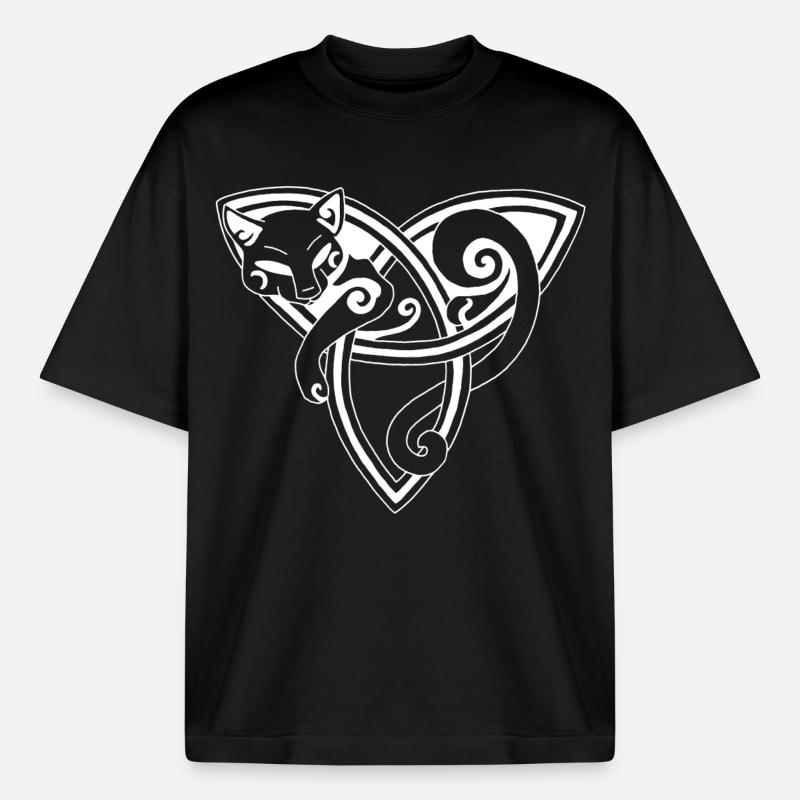 Celtic cat resting (white) - Boxy Heavyweight Unisex Organic T-Shirt by Stanley/Stella - black