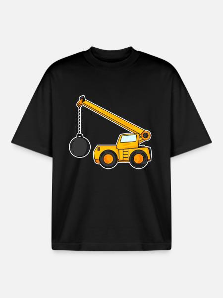 Demolition crane for children - Boxy Heavyweight Unisex Organic T-Shirt by Stanley/Stella - black
