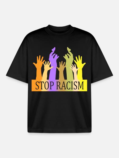 Stop Racism - Boxy Heavyweight Unisex Organic T-Shirt by Stanley/Stella - black