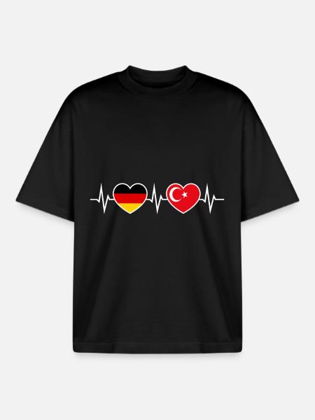 German-Turk Germany Turkey Heart Heartbeat - Boxy Heavyweight Unisex Organic T-Shirt by Stanley/Stella - black