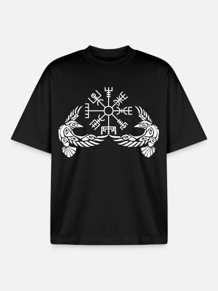 White ravens and Viking compass - Boxy Heavyweight Unisex Organic T-Shirt by Stanley/Stella - black