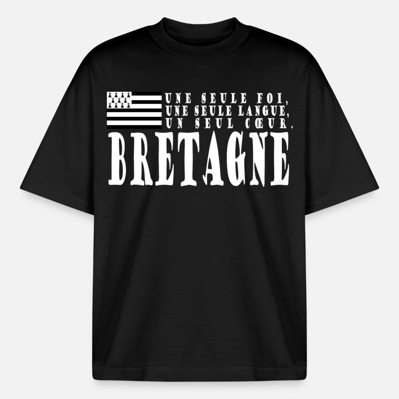 Idée cadeau Bretagne. Proverbe et drapeau Breton - T-shirt unisexe boxy épais biologique Stanley/Stella - noir