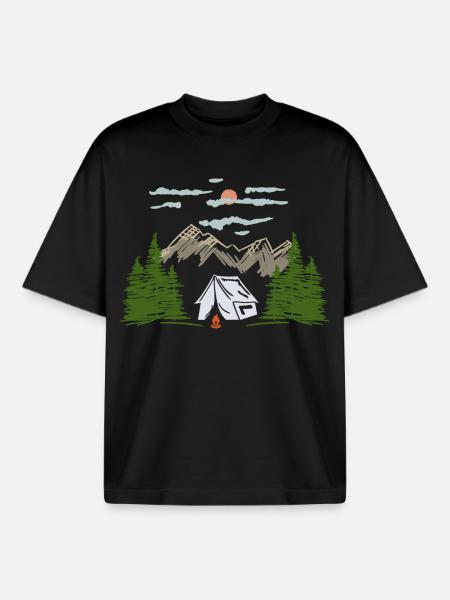 Camping Camping Mountain Motif Gift Idea - Boxy Heavyweight Unisex Organic T-Shirt by Stanley/Stella - black