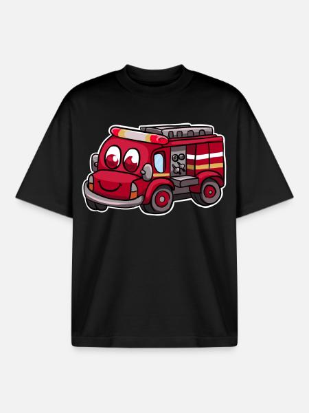 Camions de pompiers - T-shirt unisexe boxy épais biologique Stanley/Stella - noir