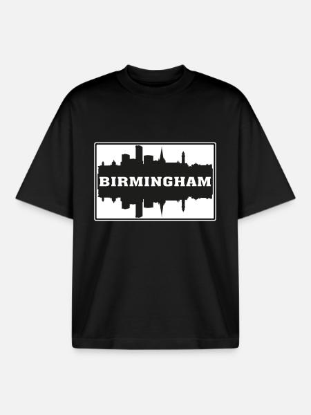 Birmingham Angleterre Voyage Souvenir Skyline Silhoue - T-shirt unisexe boxy épais biologique Stanley/Stella - noir