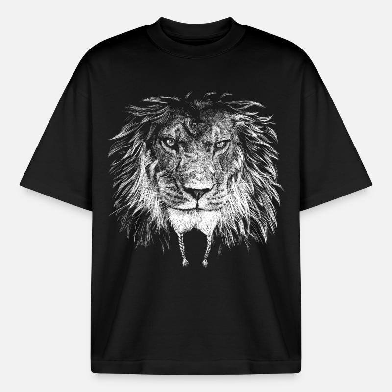 Lion Biker - T-shirt unisexe épais coupe boxy Stanley/Stella - noir