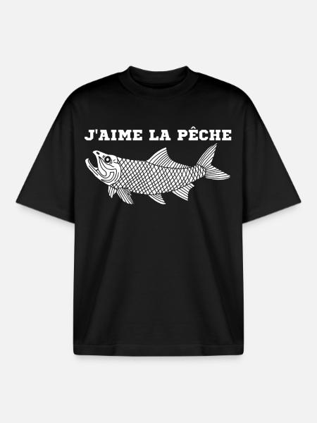J'aime la pêche - T-shirt unisexe boxy épais biologique Stanley/Stella - noir