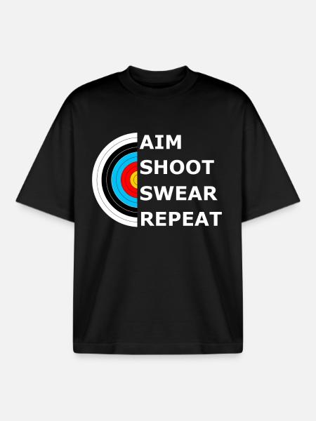 Aim Shoot Swear Repeat - Archery Target - Boxy Heavyweight Unisex Organic T-Shirt by Stanley/Stella - black