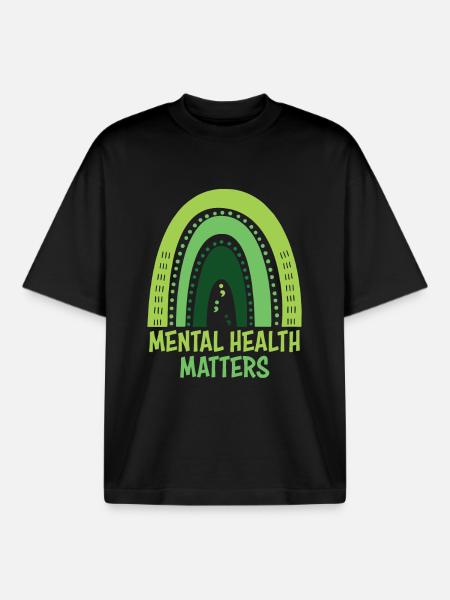 Mental Health Matters Green Rainbow - Boxy Heavyweight Unisex Organic T-Shirt by Stanley/Stella - black