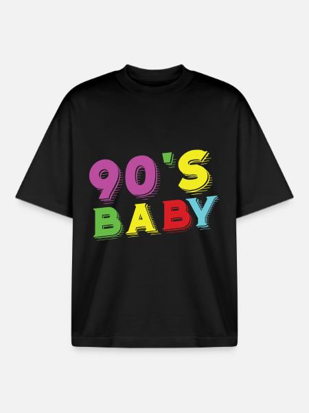 90S Baby 90S Costume Nostalgia - Boxy Heavyweight Unisex Organic T-Shirt by Stanley/Stella - black