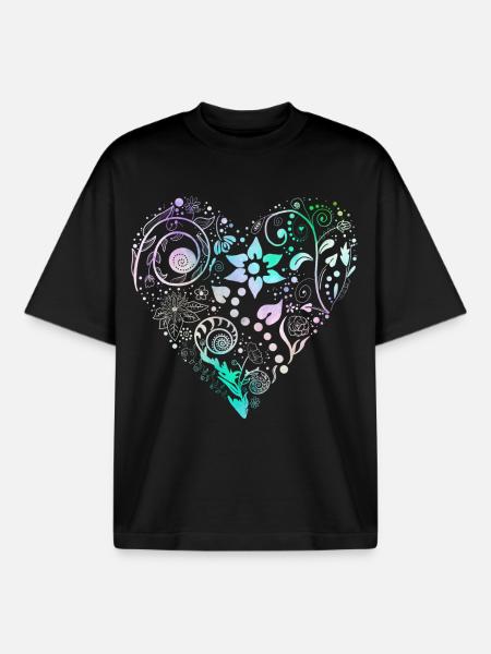 Flower Heart Pastel Dream - Boxy Heavyweight Unisex Organic T-Shirt by Stanley/Stella - black