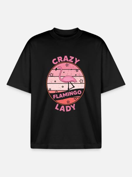 Crazy Flamingo Lady Flamingo Design - Boxy Heavyweight Unisex Organic T-Shirt by Stanley/Stella - black