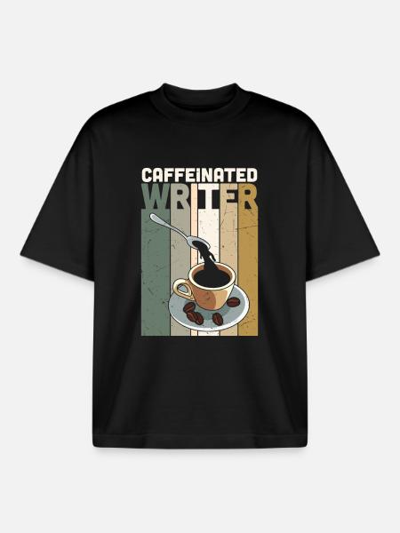 Caffeinated Writer Writing Novel Writer - Boxy Heavyweight Unisex Organic T-Shirt by Stanley/Stella - black