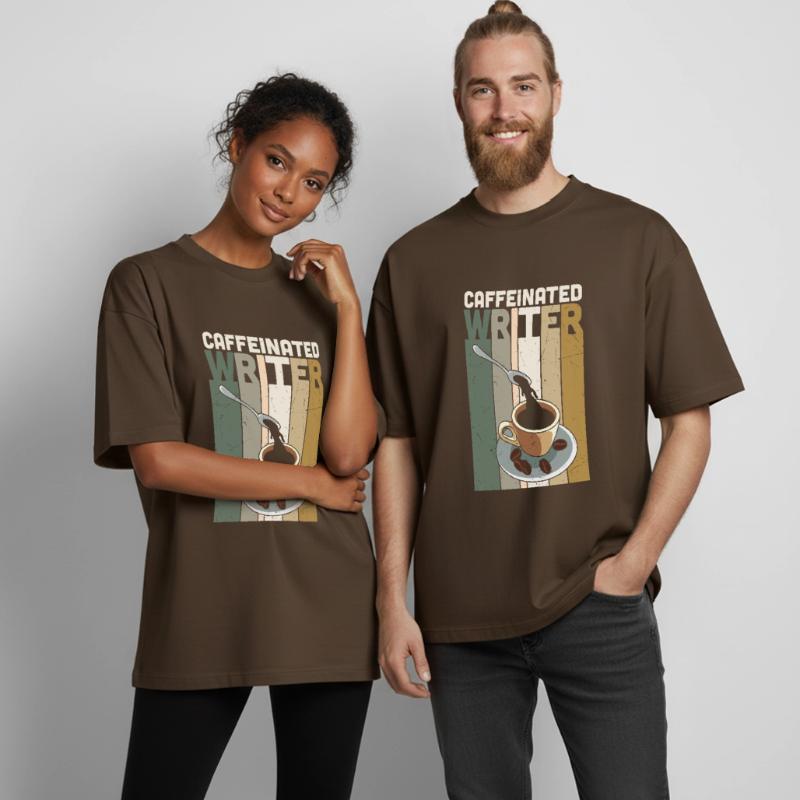 Caffeinated Writer Writing Novel Writer Heavyweight Boxy Unisex T-Shirt by Stanley/Stella