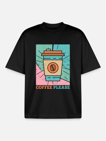 Kaffee bitte lustiges Kaffeedesign - Boxy Heavyweight Unisex Organic T-Shirt von Stanley/Stella - Schwarz