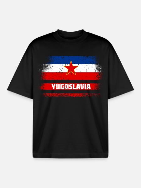 Yugoslavia vintage flags - Boxy Heavyweight Unisex Organic T-Shirt by Stanley/Stella - black
