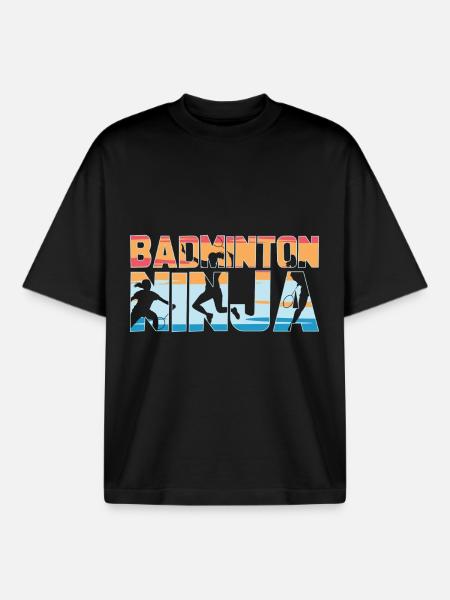 Badminton Ninja Badminton Player - Boxy Heavyweight Unisex Organic T-Shirt by Stanley/Stella - black