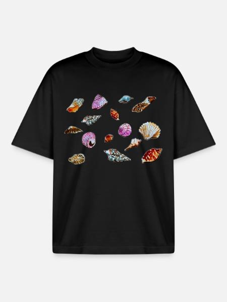 Colourful Seashells Marine Pattern - Boxy Heavyweight Unisex Organic T-Shirt by Stanley/Stella - black