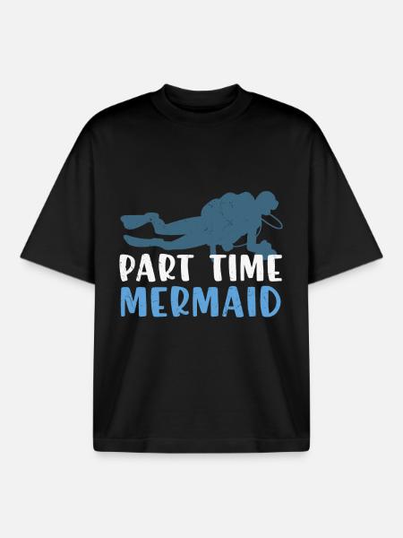 Scuba Diving Quote Part Time Mermaid - Boxy Heavyweight Unisex Organic T-Shirt by Stanley/Stella - black