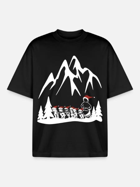 Husky sled dogs for Christmas - Boxy Heavyweight Unisex Organic T-Shirt by Stanley/Stella - black