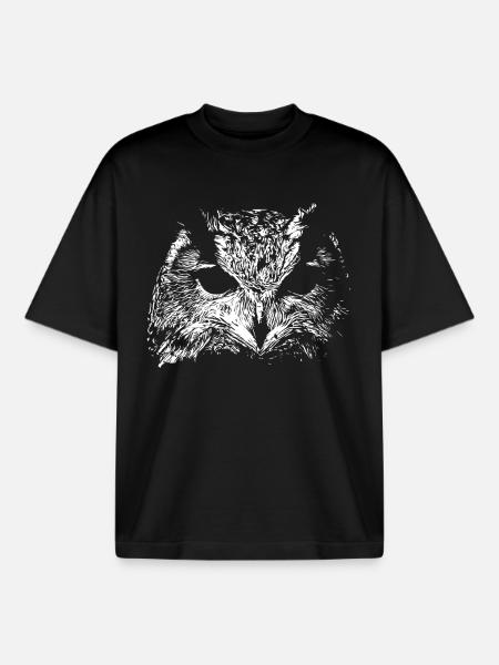 Hibou effrayant - T-shirt unisexe boxy épais biologique Stanley/Stella - noir