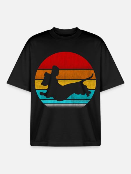 retro vinatge dachshund - Boxy Heavyweight Unisex Organic T-Shirt by Stanley/Stella - black