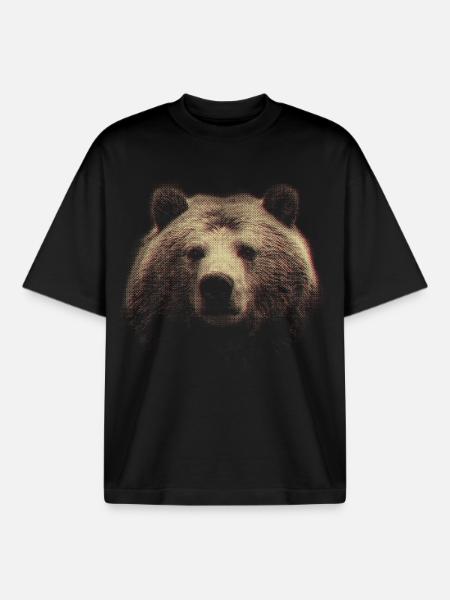 Red Halftone Bear Head - Boxy Heavyweight Unisex Organic T-Shirt by Stanley/Stella - black