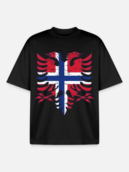 Albanie Norvège drapeau utilisé - T-shirt unisexe boxy épais biologique Stanley/Stella - noir