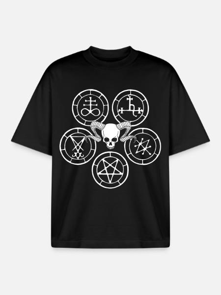 Weißer Dämonenschädel und dämonische Symbole - Boxy Heavyweight Unisex Organic T-Shirt von Stanley/Stella - Schwarz