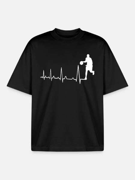Heartbeat Basketball - Boxy Heavyweight Unisex Organic T-Shirt by Stanley/Stella - black