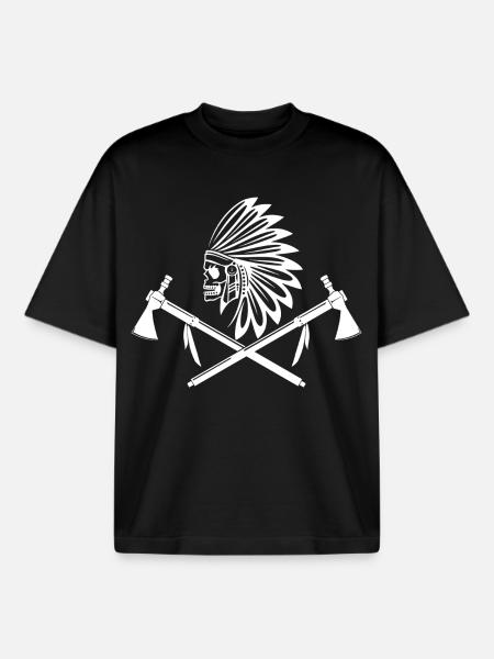 white indian warrior - Boxy Heavyweight Unisex Organic T-Shirt by Stanley/Stella - black