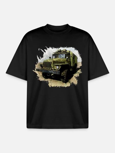 URAL 4320 with box body - Boxy Heavyweight Unisex Organic T-Shirt by Stanley/Stella - black
