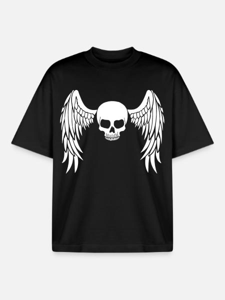 White winged skull - Boxy Heavyweight Unisex Organic T-Shirt by Stanley/Stella - black