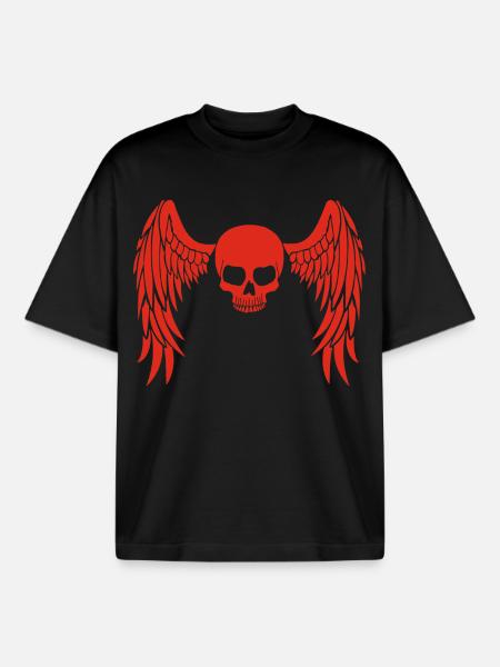Red winged skull - Boxy Heavyweight Unisex Organic T-Shirt by Stanley/Stella - black