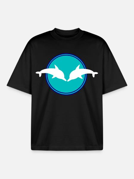 Dolphin Dolphins - Boxy Heavyweight Unisex Organic T-Shirt by Stanley/Stella - black