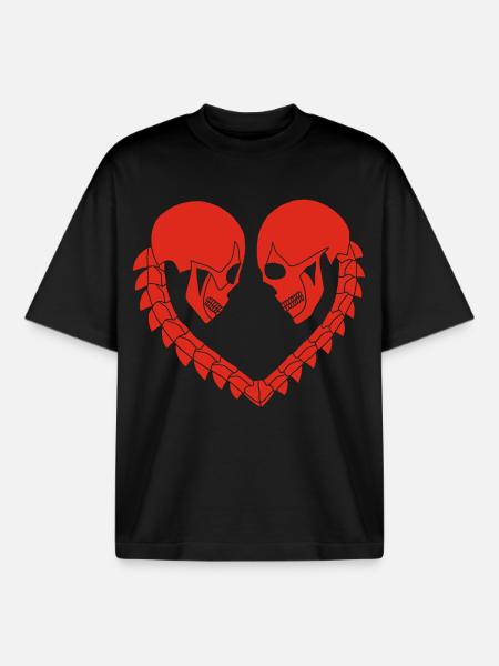 Red Skull Heart - Boxy Heavyweight Unisex Organic T-Shirt by Stanley/Stella - black