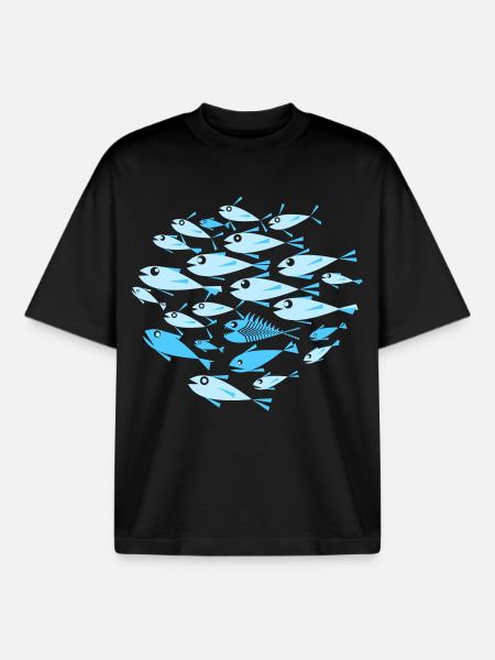 poisson Cyan - T-shirt unisexe boxy épais biologique Stanley/Stella - noir
