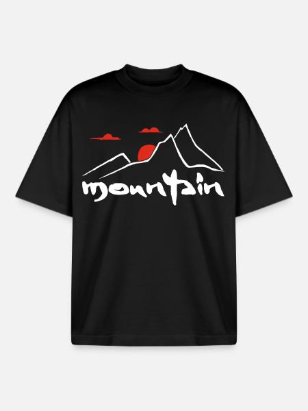 White mountain and red sun - Boxy Heavyweight Unisex Organic T-Shirt by Stanley/Stella - black