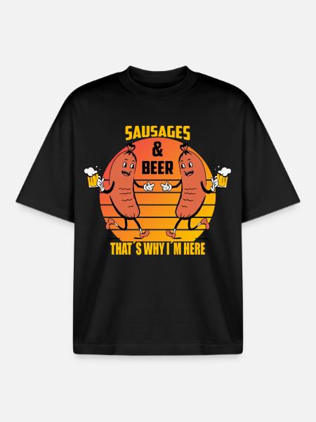 Saucisses et bière - T-shirt unisexe boxy épais biologique Stanley/Stella - noir