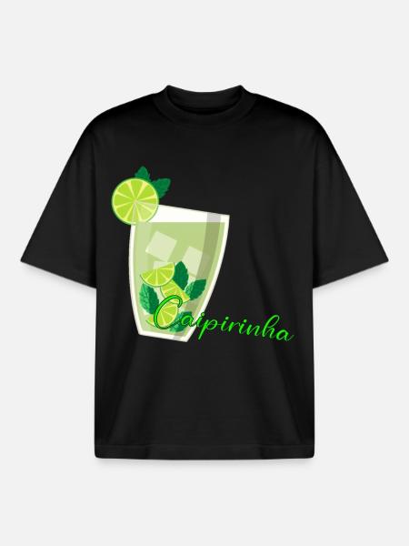 Caipirinha Glass with Lime Mint - Boxy Heavyweight Unisex Organic T-Shirt by Stanley/Stella - black
