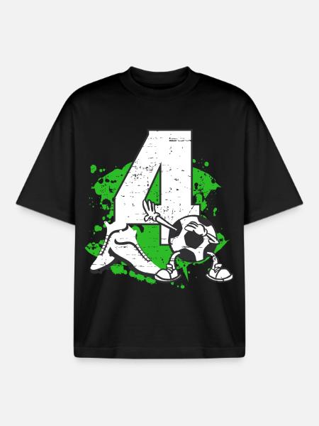 Footballer and four years old - Boxy Heavyweight Unisex Organic T-Shirt by Stanley/Stella - black