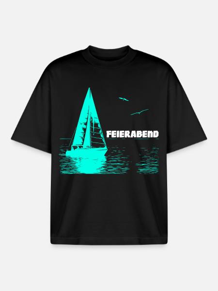 Feierabend Segelboot und 2 Möwen - Boxy Heavyweight Unisex Organic T-Shirt von Stanley/Stella - Schwarz