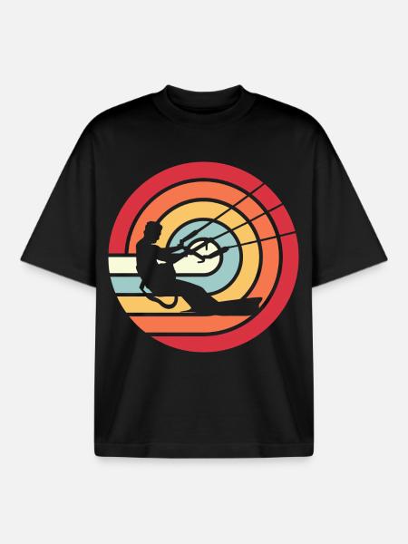 Kitesurfen Kitesurf Kitesurfer Kiteboard Retro Vin - Boxy Heavyweight Unisex Organic T-Shirt by Stanley/Stella - black