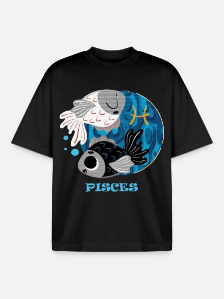 Zodiac sign Pisces - Boxy Heavyweight Unisex Organic T-Shirt by Stanley/Stella - black